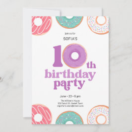 Invitación Girl donut 10th Birthday Party Invitation
