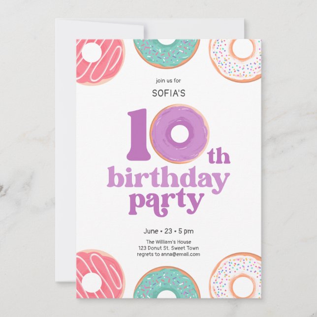 Invitación Girl donut 10th Birthday Party Invitation (Anverso)