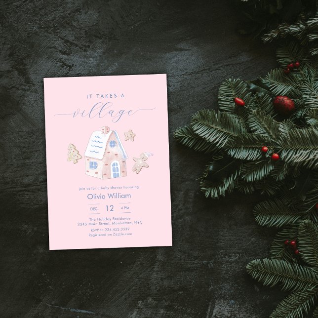Invitación Girl Gingerbread It Takes A Village Baby Shower (Girl Gingerbread It Takes A Village Baby Shower Invitation)