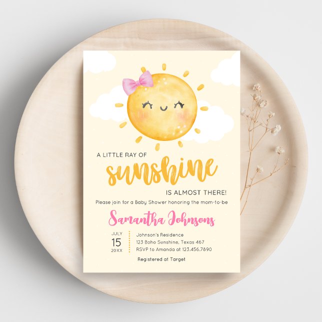 Invitación Girl Little Ray of Sunshine Baby Shower (Little Ray of Sunshine Boho Baby Shower Invitation)