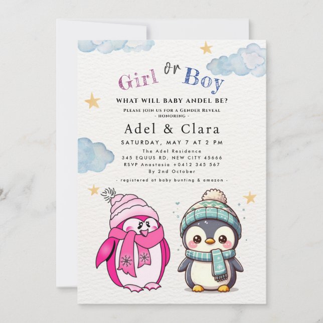 Invitación Girl or Boy Gender Neutral Winter Baby Shower (Anverso)