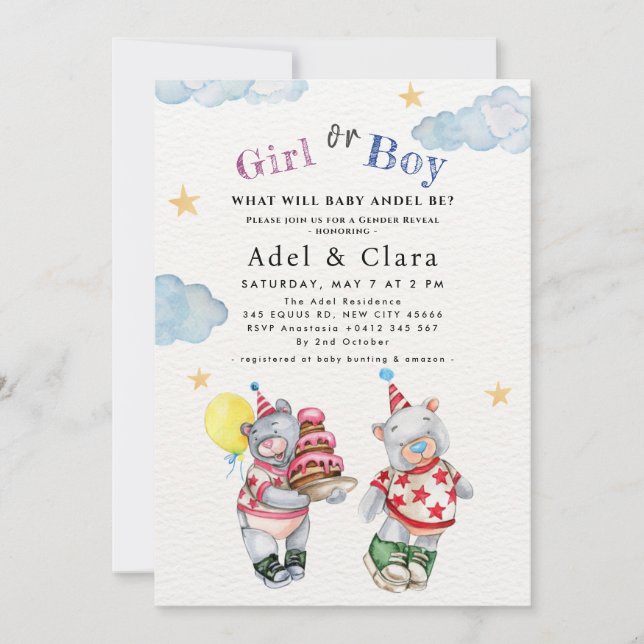 Invitación Girl or Boy Gender Reveal Invitation  (Anverso)