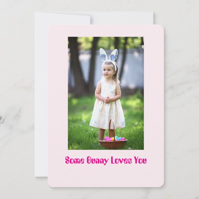 Invitación Girl Photo in Garden, Pink Easter Greeting Card (Anverso)