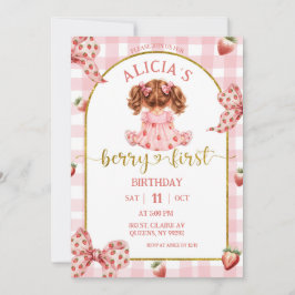 Invitación Girl Pink Bow strawberry berry sweet invitation