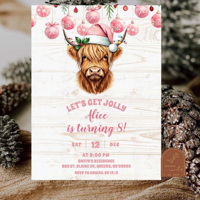 Invitación Girl Pink Highland cow Birthday party (Subido por el creador)