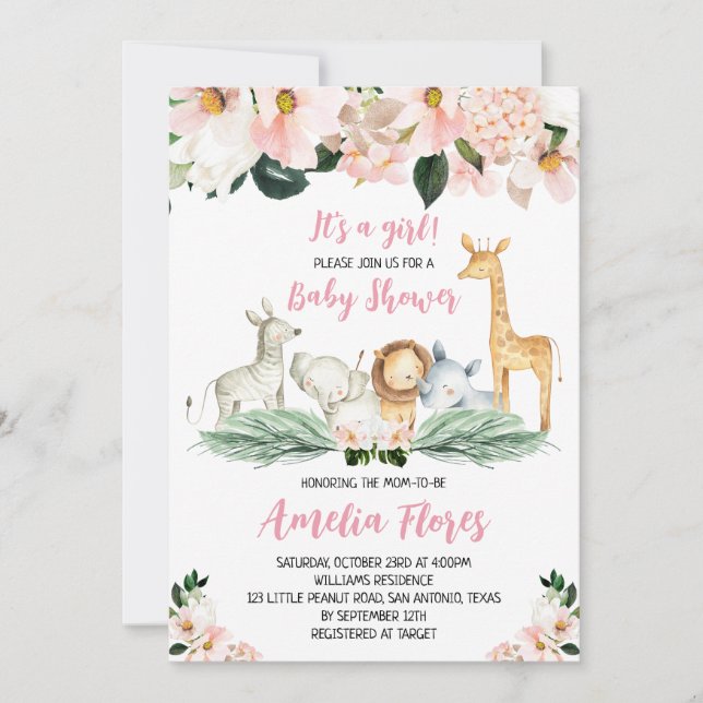 Invitación Girl Safari Baby Shower (Anverso)
