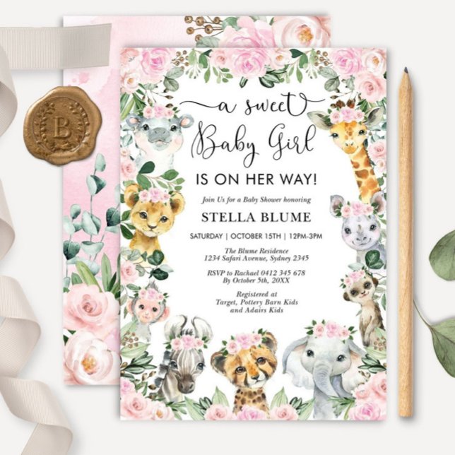 Invitación Girl Safari Baby Shower Invitation, Wild Jungle An (Subido por el creador)