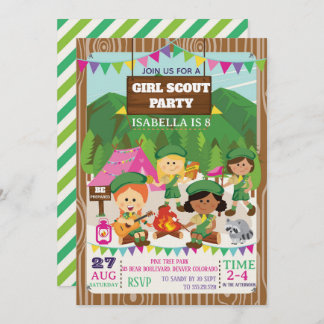 Invitación Girl Scouts Camping Birthday Party 