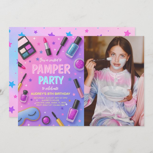 Invitación Girl Spa Pamper Party Birthday Photo Invitation (Anverso / Reverso)