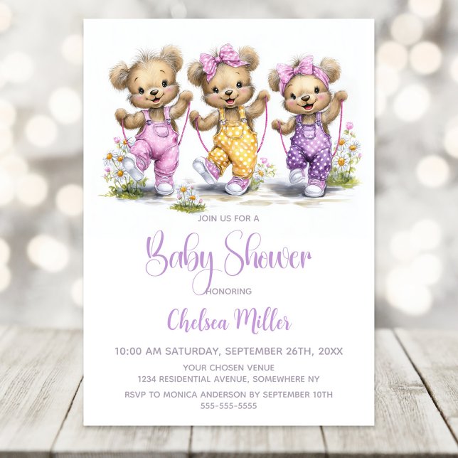 Invitación Girl Teddy Bears Wearing Polka Dot Overalls (Subido por el creador)