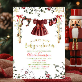 Invitación Girl Winter Clothes Merry Little Baby Shower