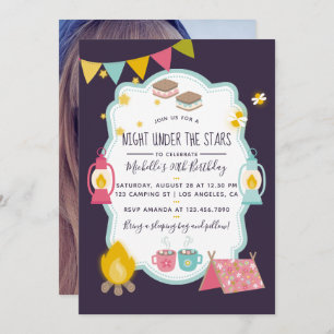 Invitación Girlie Glamping Partido de Cumpleaños añadir foto 