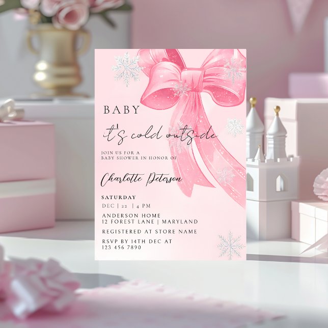 Invitación Girl's Baby Shower pine trees Winter Bow coquette (Subido por el creador)