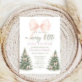 Invitación Girl's Baby Shower pine trees Winter Bow coquette