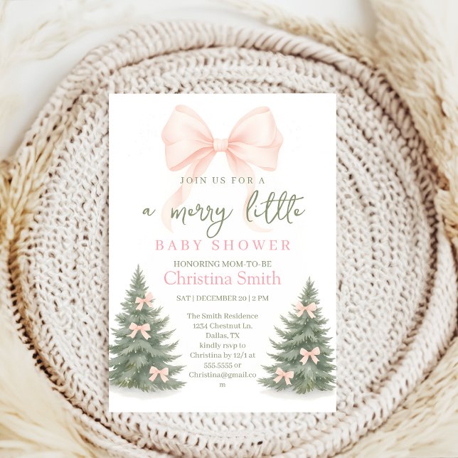 Invitación Girl's Baby Shower pine trees Winter Bow coquette (Subido por el creador)