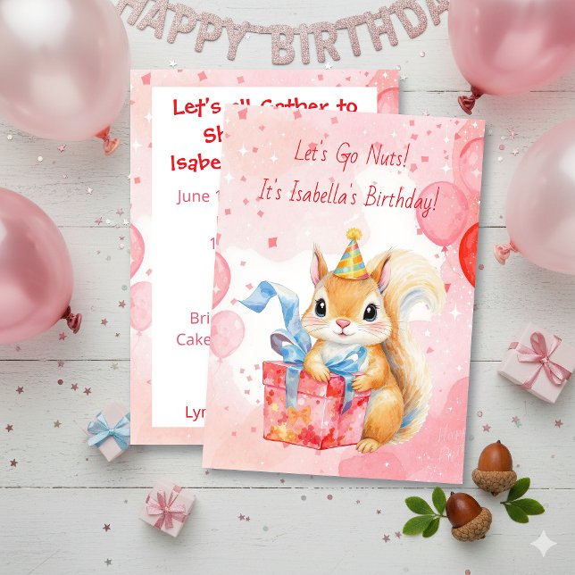 Invitación Girl's Birthday Party  | Adorable Squirrel   (Subido por el creador)