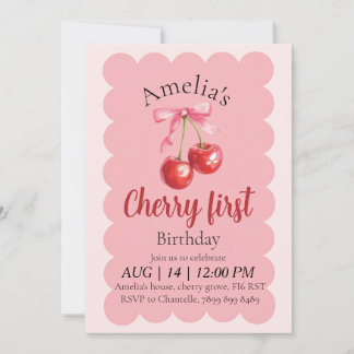 Invitación Girls Cherry First Birthday invitation