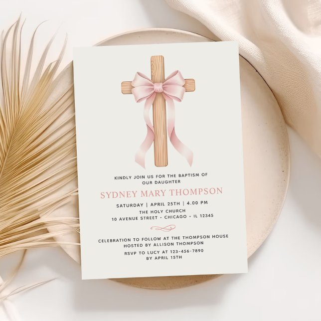 Invitación Girl's Christian Baptism Pink Bow (Subido por el creador)
