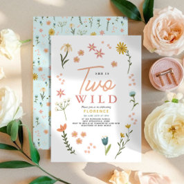 Invitación Girls Cute Two Wild Boho Wildflower 2nd Birthday