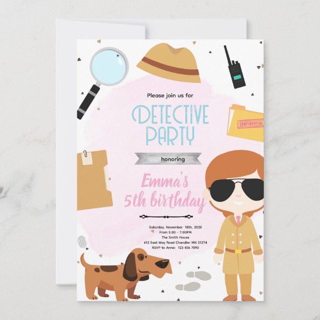 Invitación Girls Detective Party Invitation (Anverso)