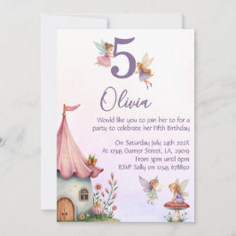 Invitación Girls Fairy 5th Birthday Party Invitation