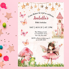 Invitación Girls Fairy Tale Castle Frog Mushroom Birthday