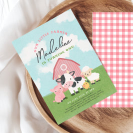 Invitación Girls Farm Animal Barnyard Birthday Invitation