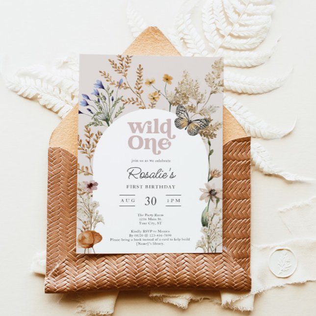 Invitación Girl's First Birthday Wild One Wildflower (Girl's Wildflower First Birthday Invitation)
