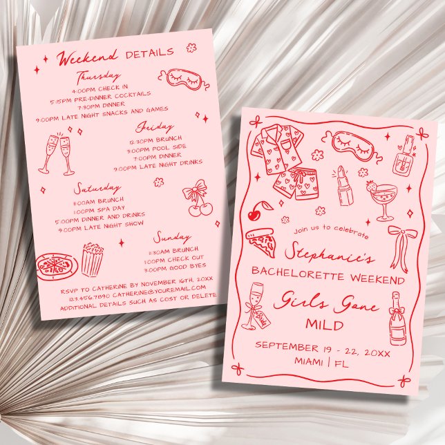 Invitación Girls Gone Mild Bachelorette Party 4 Day Itinerary (Subido por el creador)