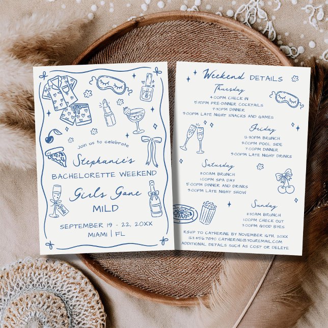 Invitación Girls Gone Mild Bachelorette Party Itinerary Blue (Subido por el creador)