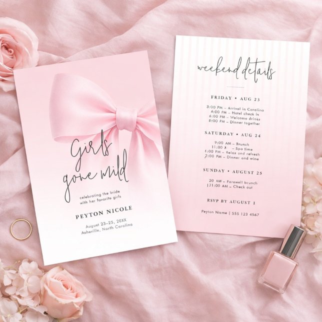 Invitación Girls Gone Mild Bow Bachelorette Weekend Itineray (Subido por el creador)