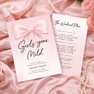 Invitación Girls Gone Mild Elegant Bow Bachelorette Weekend
