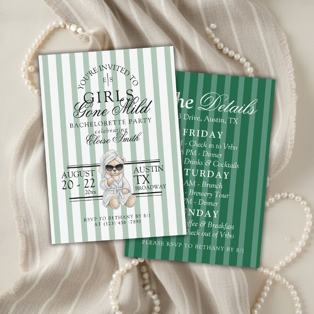 Invitación Girls Gone Mild Spa Bear Bachelorette Itinerary (Not every bachelorette party needs to be wild—and that’s exactly the vibe of Girls Gone Mild!)