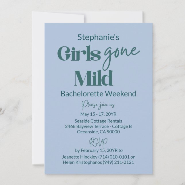 Invitación Girls Gone Mild Teal Bachelorette Beach Weekend (Anverso)