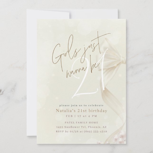 Invitación Girls Just Wanna Be 21 | Bow Coquette Birthday (Anverso)