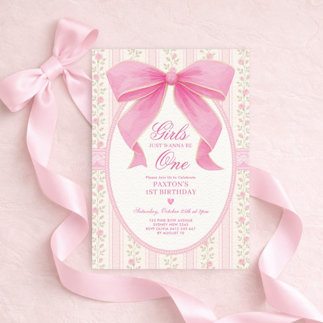 Invitación Girls Just Wanna Be One: Pink Bow 1st Birthday (Subido por el creador)