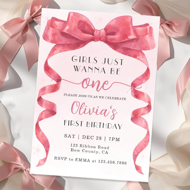 Invitación Girls Just Wanna Be One Pink Bow 1st Birthday (Subido por el creador)