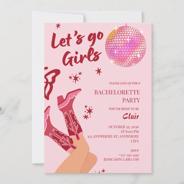 Invitación Girls Just Wanna Have Fun Pink Bachelorette Party (Anverso)
