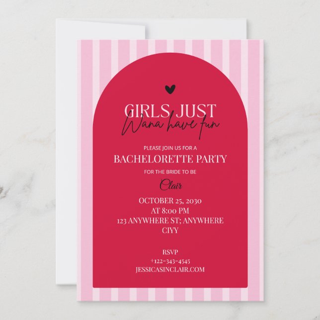 Invitación Girls Just Wanna Have Fun Pink Bachelorette Party (Anverso)