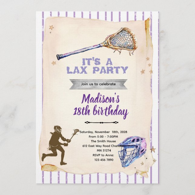 Invitación Girls Lacrosse party Invitation (Anverso)