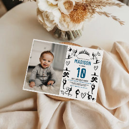 Invitación Girls Modern Black Gymnastics Kids 10th Birthday