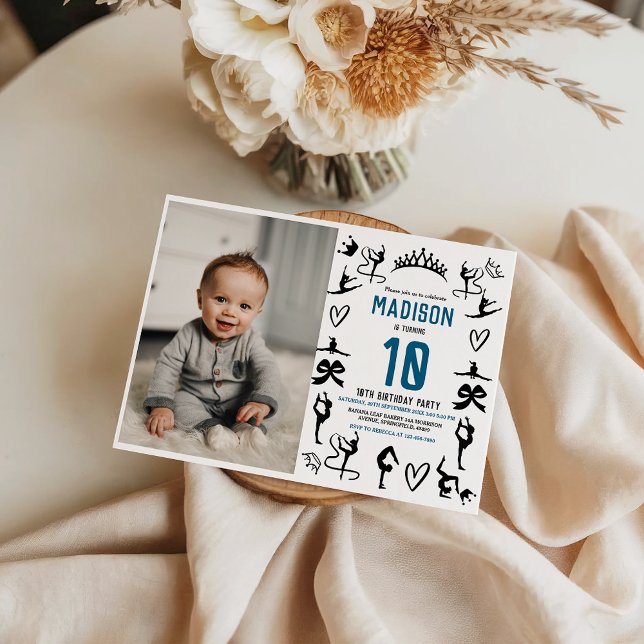 Invitación Girls Modern Black Gymnastics Kids 10th Birthday (Girls Modern Black Gymnastics Kids 10th Birthday Invitation
)