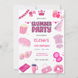 Invitación Girls Night In Slumber Pajama Party Pink  Birthday