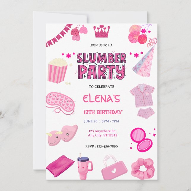Invitación Girls Night In Slumber Pajama Party Pink  Birthday (Anverso)