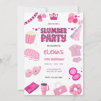 Invitación Girls Night In Slumber Pajama Party Pink  Birthday