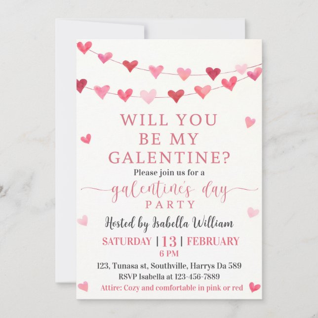 Invitación Girls Night Party - Will You Be My Galentine’s Day (Anverso)