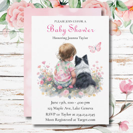 Invitación Girl's Pink Baby Shower Dog Themed
