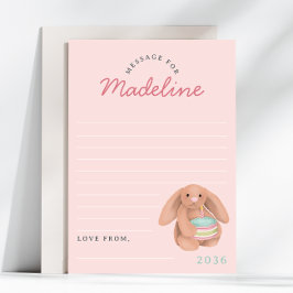 Invitación Girls Pink Bunny First Birthday Time Capsule Cards