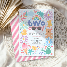Invitación Girls Pink Two Cool Summer Splash Second Birthday
