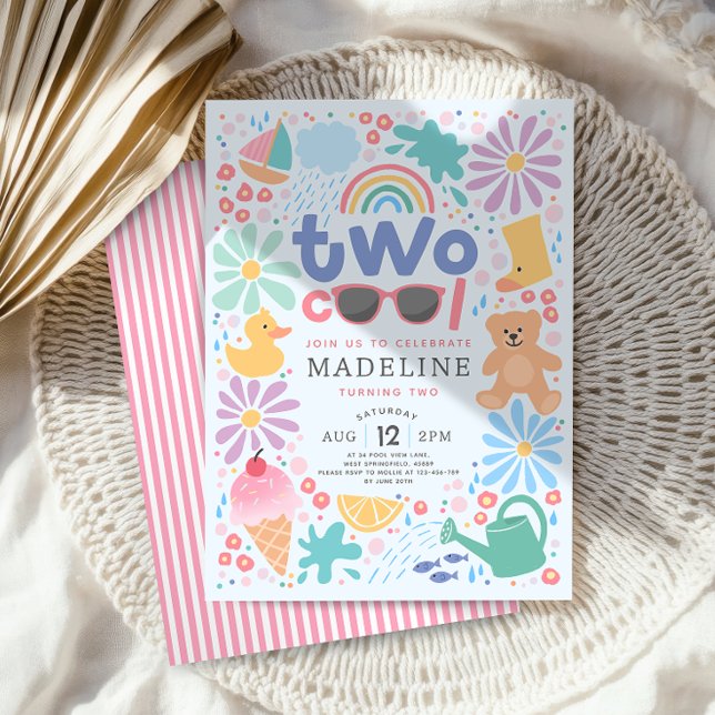 Invitación Girls Pink Two Cool Summer Splash Second Birthday (Subido por el creador)